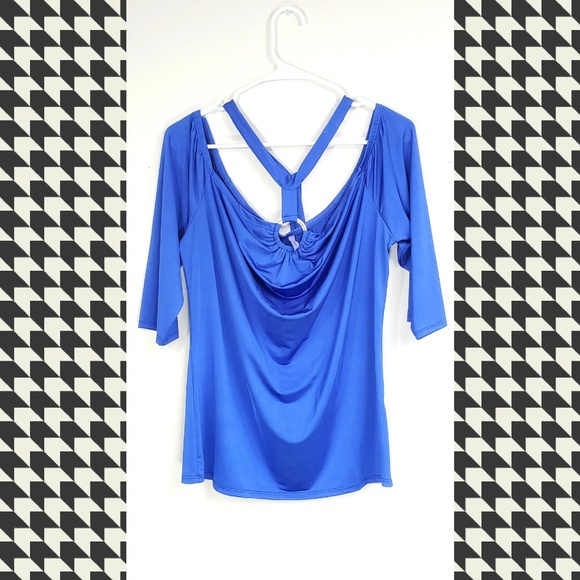 NEW Blue top Ties @ Neck w/ silver detail - Picture 3 of 6